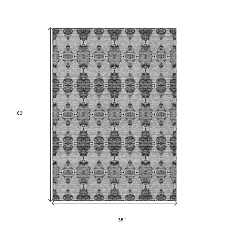 3' X 5' Gray Charcoal And Silver Moroccan Washable Indoor Outdoor Area Rug