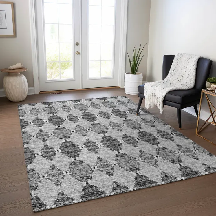 5' X 8' Gray Charcoal And Silver Moroccan Washable Indoor Outdoor Area Rug
