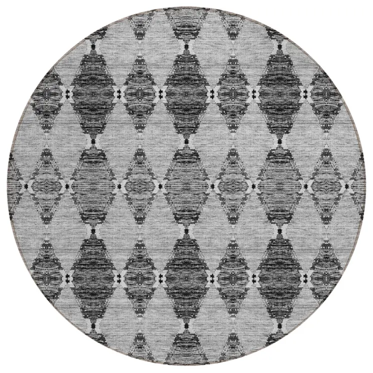 8' Gray Charcoal And Silver Round Moroccan Washable Indoor Outdoor Area Rug