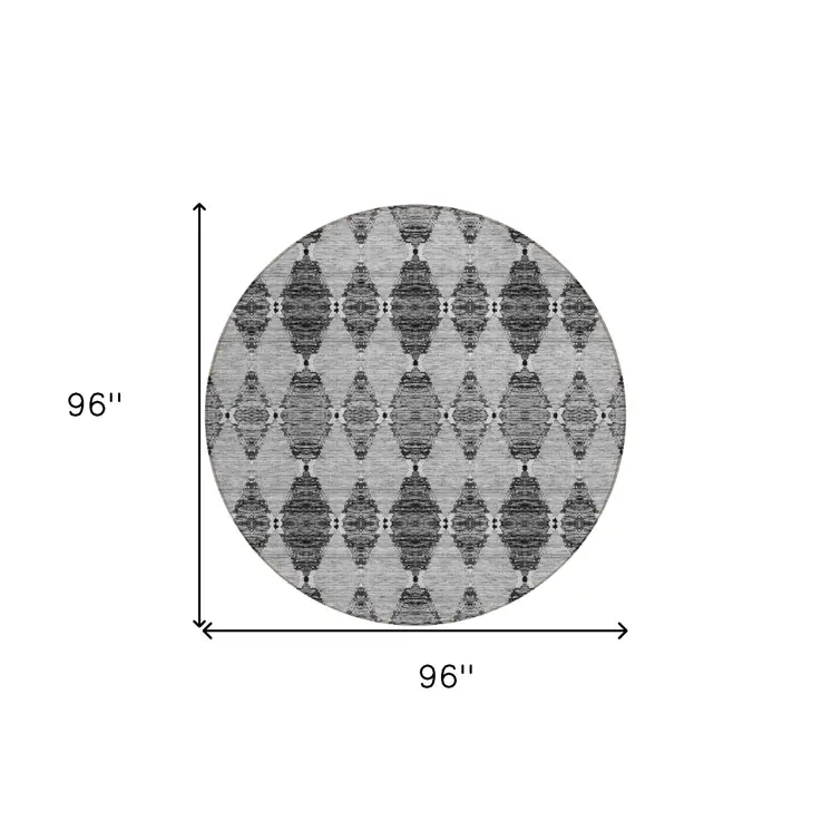 8' Gray Charcoal And Silver Round Moroccan Washable Indoor Outdoor Area Rug
