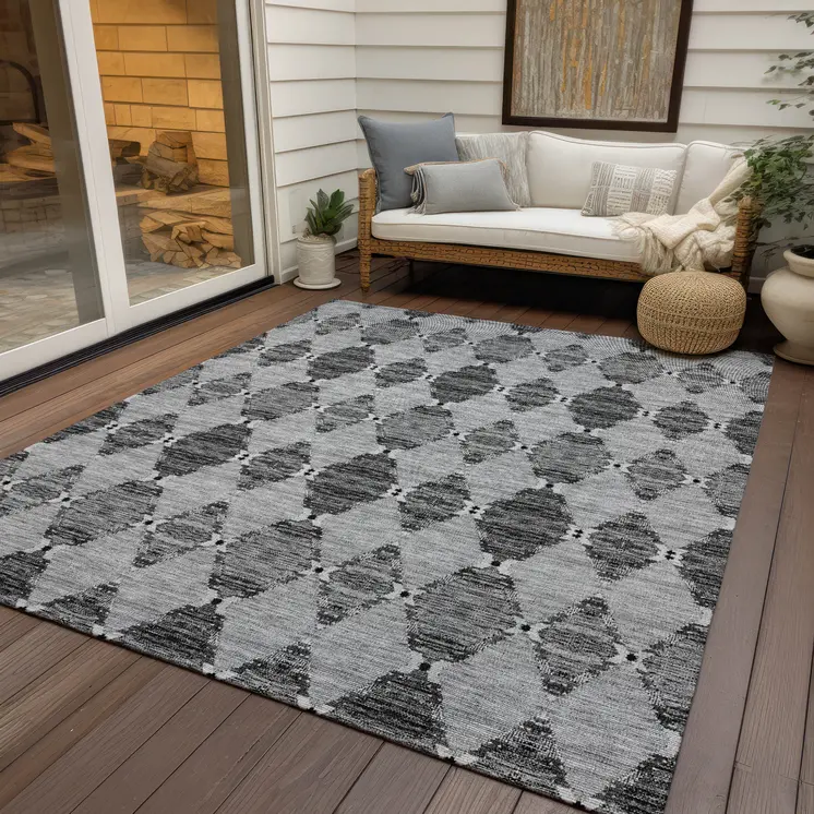 9' X 12' Gray Charcoal And Silver Moroccan Washable Indoor Outdoor Area Rug