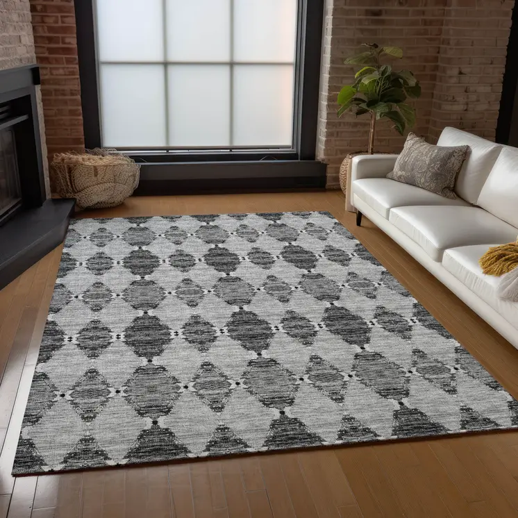9' X 12' Gray Charcoal And Silver Moroccan Washable Indoor Outdoor Area Rug