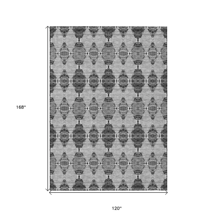 10' X 14' Gray Charcoal And Silver Moroccan Washable Indoor Outdoor Area Rug