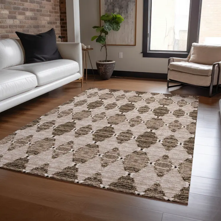 3' X 5' Brown And Chocolate Moroccan Washable Indoor Outdoor Area Rug