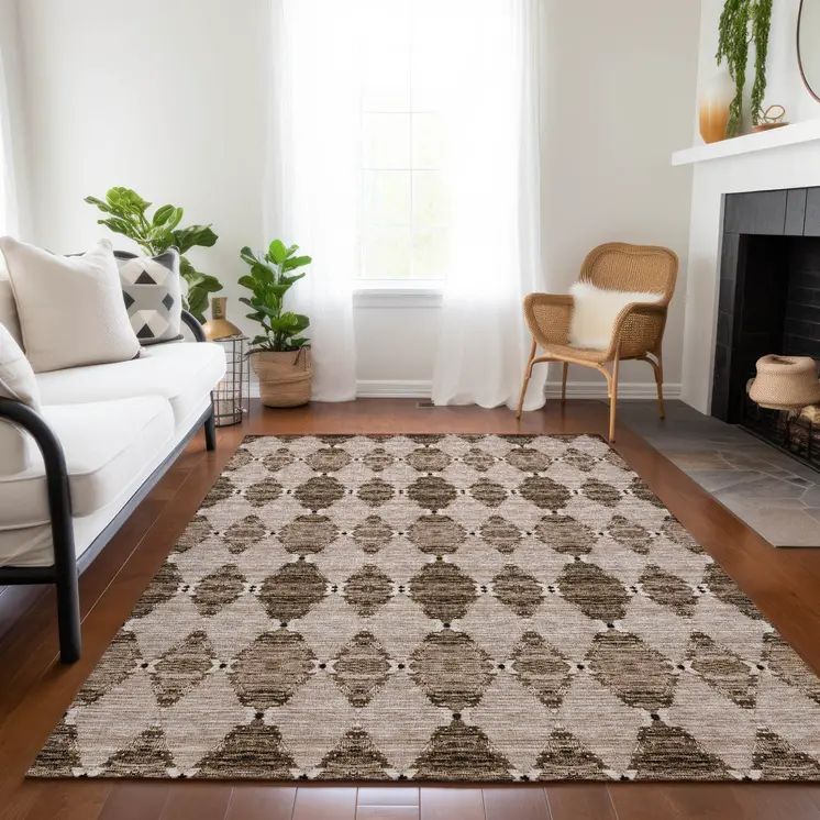 5' X 8' Brown And Chocolate Moroccan Washable Indoor Outdoor Area Rug