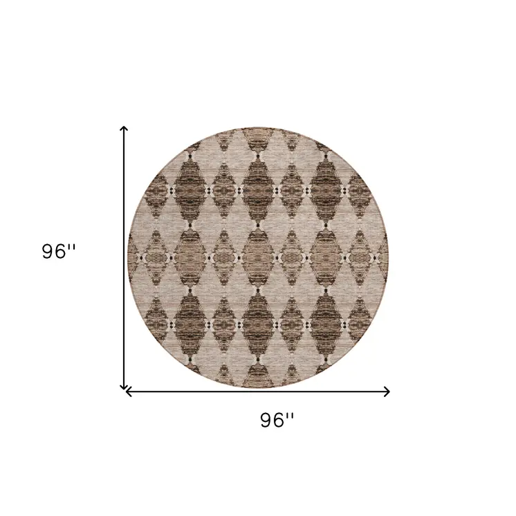 8' Brown And Chocolate Round Moroccan Washable Indoor Outdoor Area Rug
