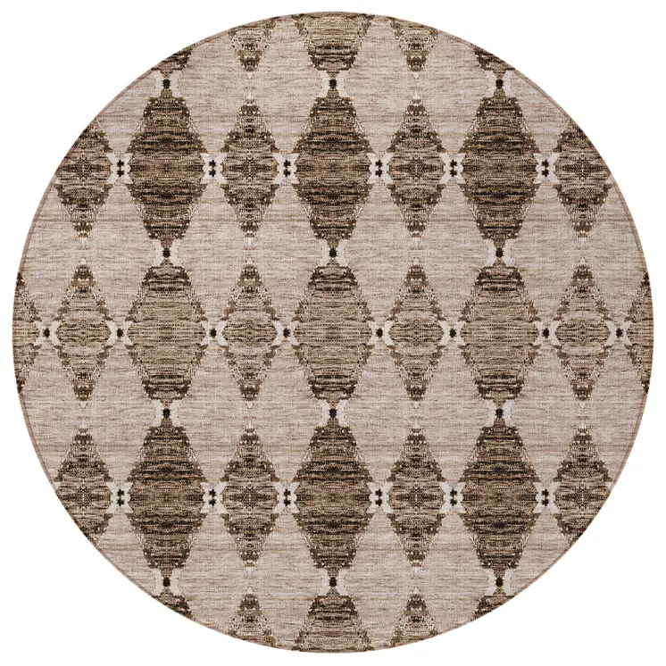 8' Brown And Chocolate Round Moroccan Washable Indoor Outdoor Area Rug