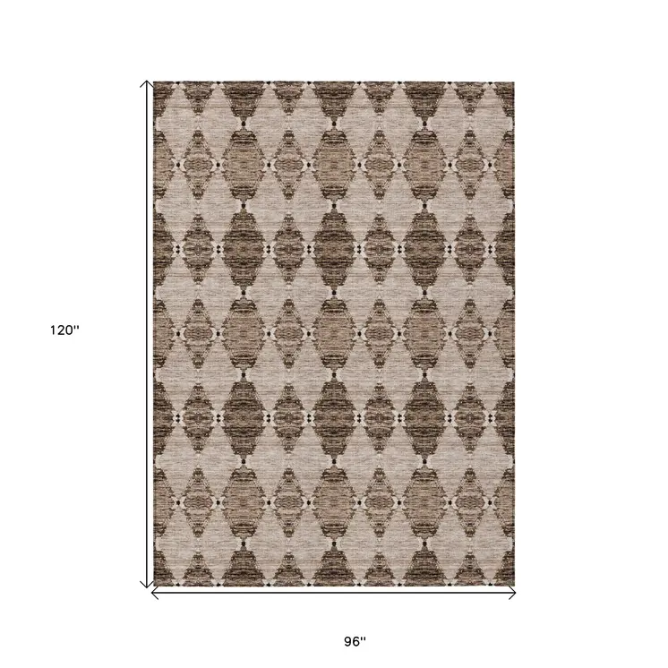 8' X 10' Brown And Chocolate Moroccan Washable Indoor Outdoor Area Rug