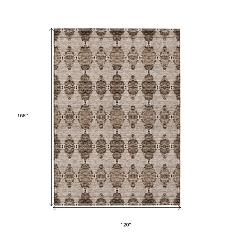 10' X 14' Brown And Chocolate Moroccan Washable Indoor Outdoor Area Rug