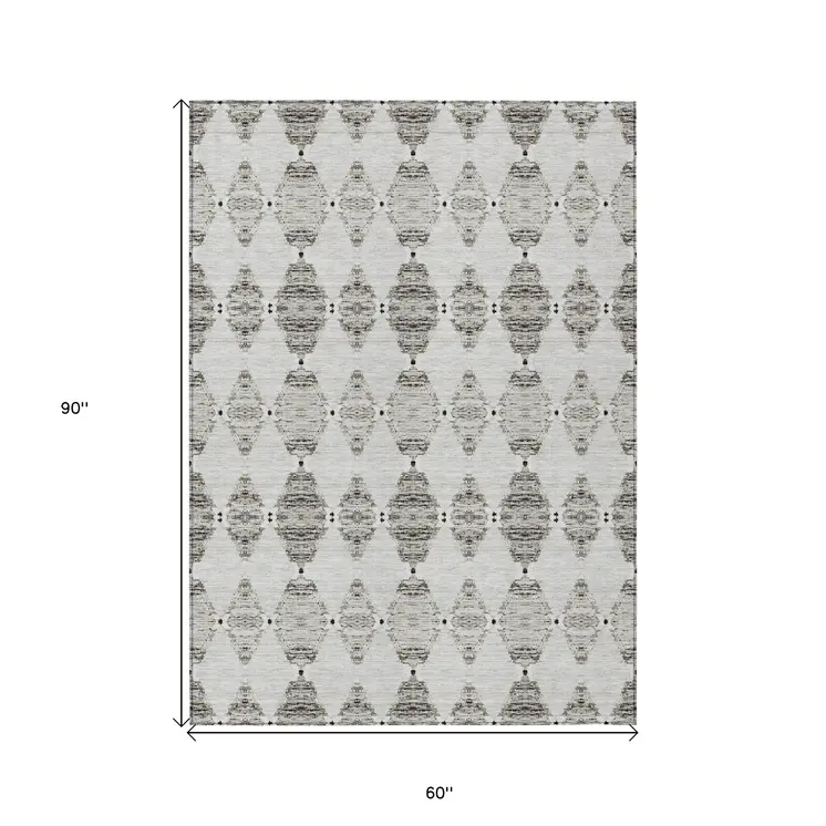 5' X 8' Taupe Beige And Coffee Moroccan Washable Indoor Outdoor Area Rug