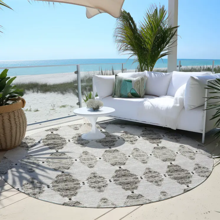 8' Taupe Beige And Coffee Round Moroccan Washable Indoor Outdoor Area Rug