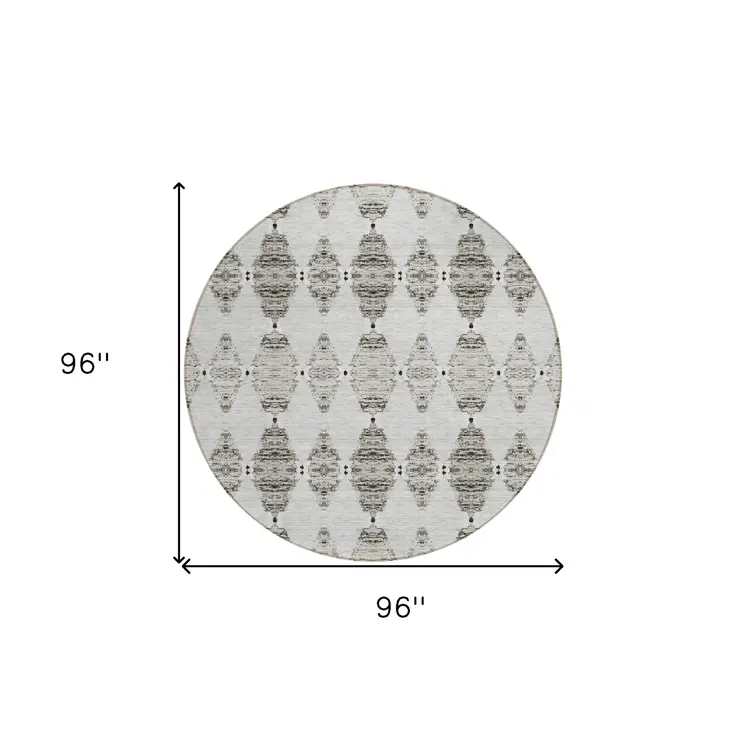 8' Taupe Beige And Coffee Round Moroccan Washable Indoor Outdoor Area Rug