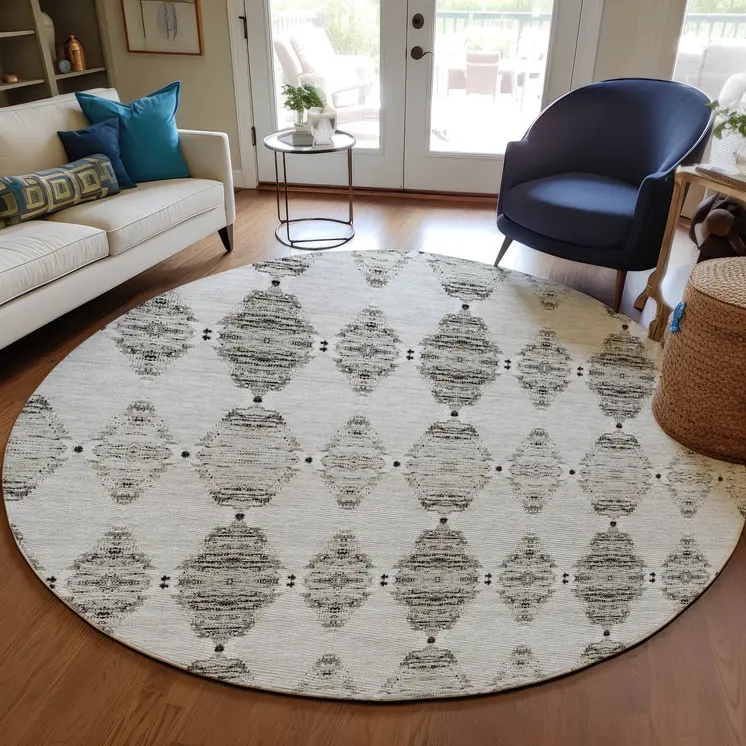 8' Taupe Beige And Coffee Round Moroccan Washable Indoor Outdoor Area Rug