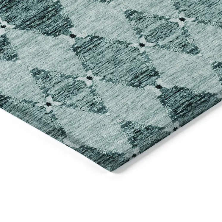 8' X 10' Teal Blue Aqua And Charcoal Moroccan Washable Indoor Outdoor Area Rug