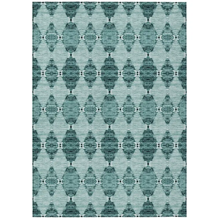 10' X 14' Teal Blue Aqua And Charcoal Moroccan Washable Indoor Outdoor Area Rug