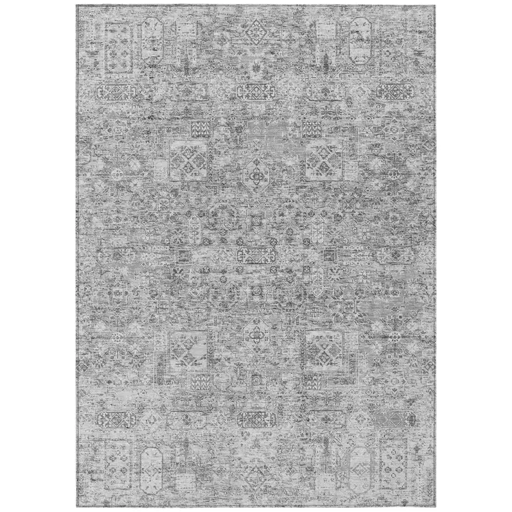 3' X 5' Gray Silver And Charcoal Floral Washable Indoor Outdoor Area Rug