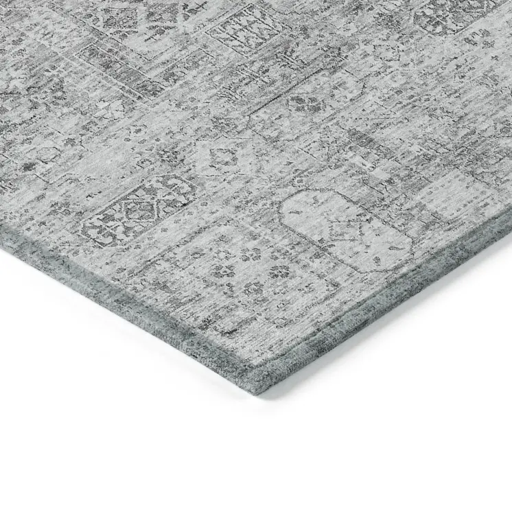 8' X 10' Gray Silver And Charcoal Floral Washable Indoor Outdoor Area Rug