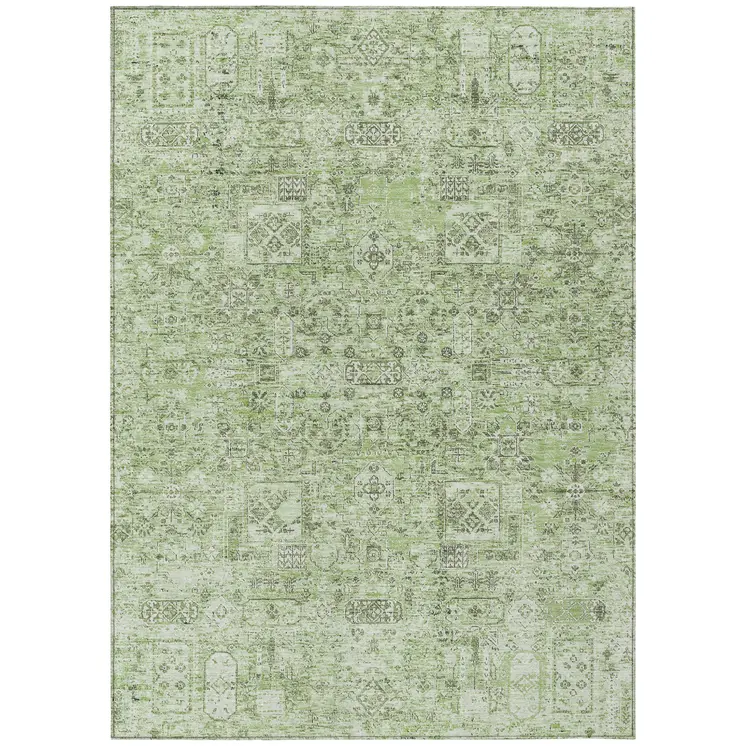 8' X 10' Artichoke Green And Olive Green Floral Washable Indoor Outdoor Area Rug