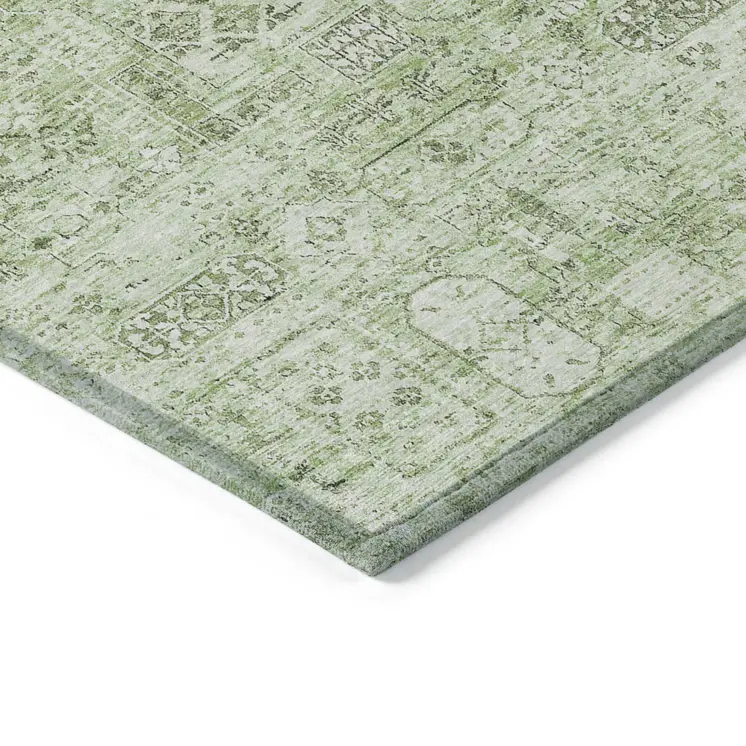 9' X 12' Artichoke Green And Olive Green Floral Washable Indoor Outdoor Area Rug
