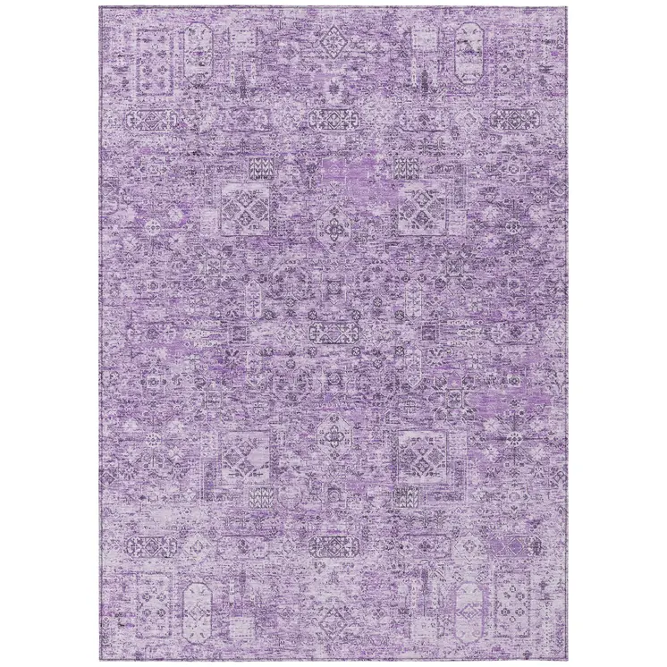 9' X 12' Lilac And Purple Floral Washable Indoor Outdoor Area Rug