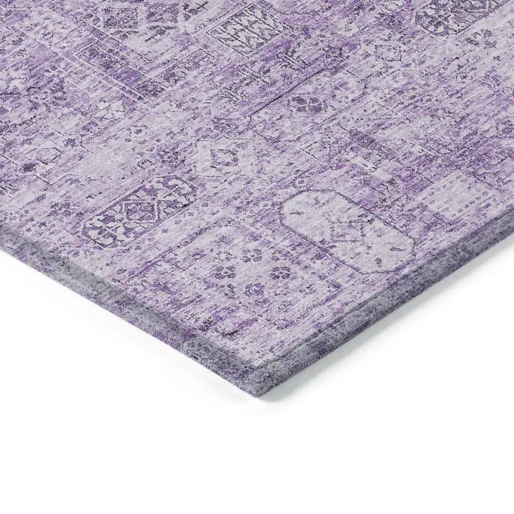 9' X 12' Lilac And Purple Floral Washable Indoor Outdoor Area Rug