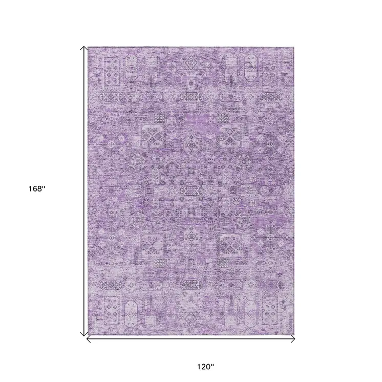10' X 14' Lilac And Purple Floral Washable Indoor Outdoor Area Rug