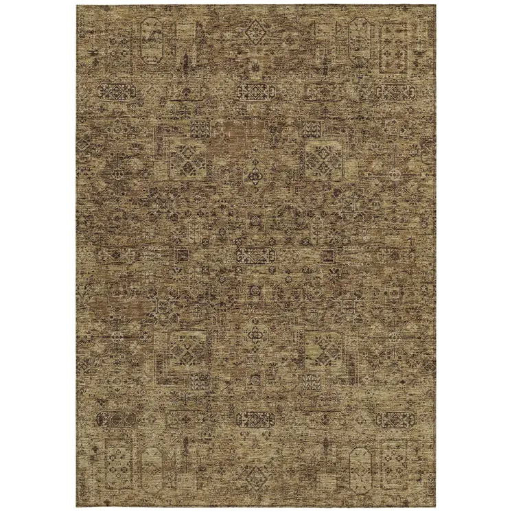 9' X 12' Brown And Taupe Floral Washable Indoor Outdoor Area Rug
