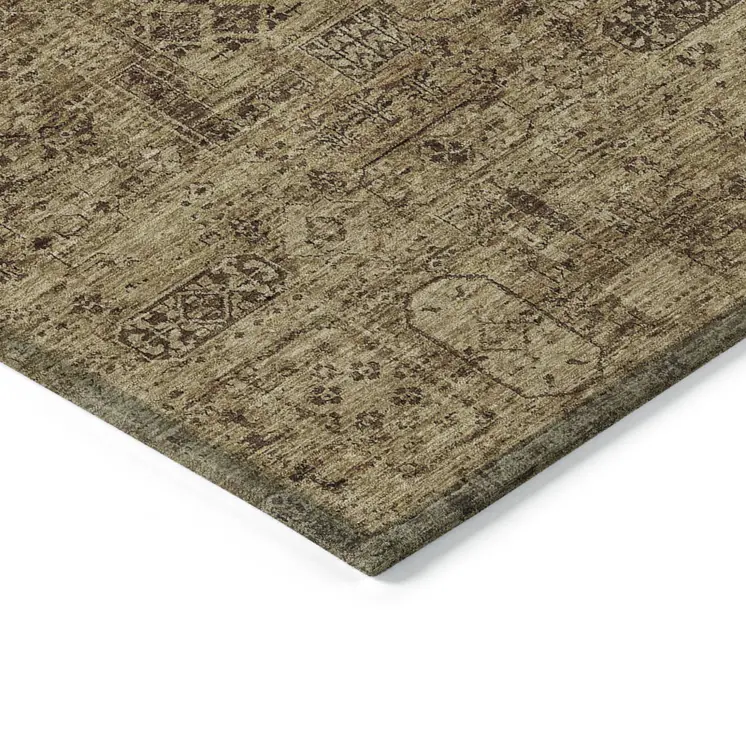 9' X 12' Brown And Taupe Floral Washable Indoor Outdoor Area Rug