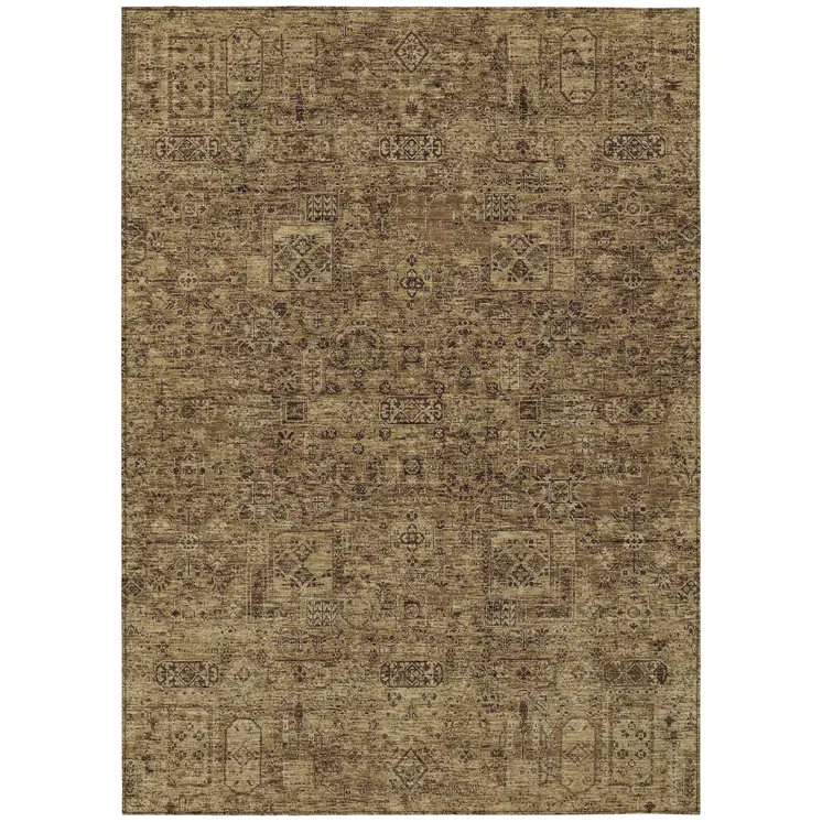 10' X 14' Brown And Taupe Floral Washable Indoor Outdoor Area Rug