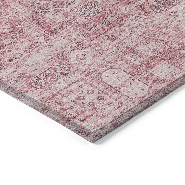 5' X 8' Pink Blush And Charcoal Floral Washable Indoor Outdoor Area Rug