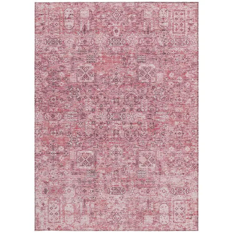 10' X 14' Pink Blush And Charcoal Floral Washable Indoor Outdoor Area Rug