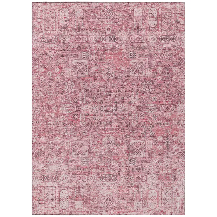 10' X 14' Pink Blush And Charcoal Floral Washable Indoor Outdoor Area Rug