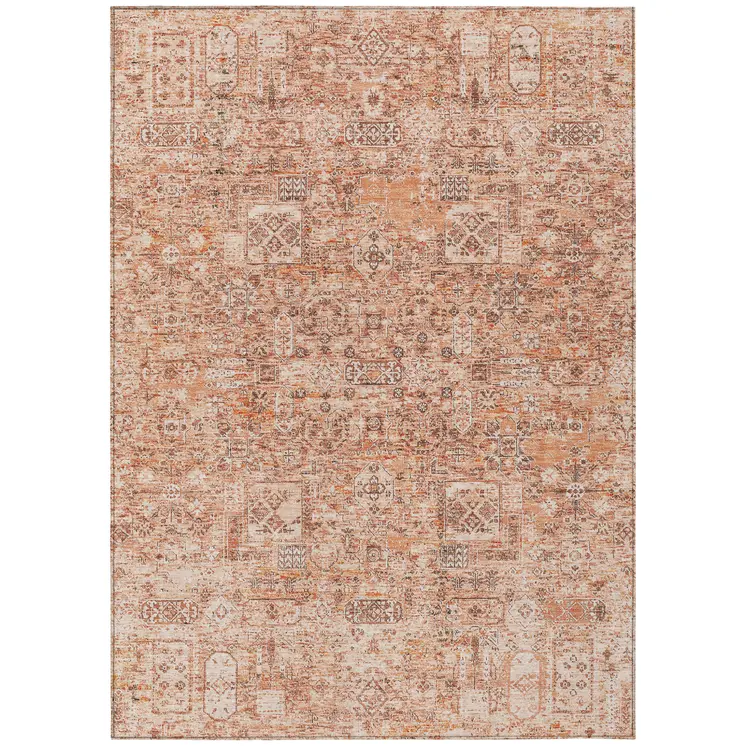 3' X 5' Salmon Orange And Gray Floral Washable Indoor Outdoor Area Rug