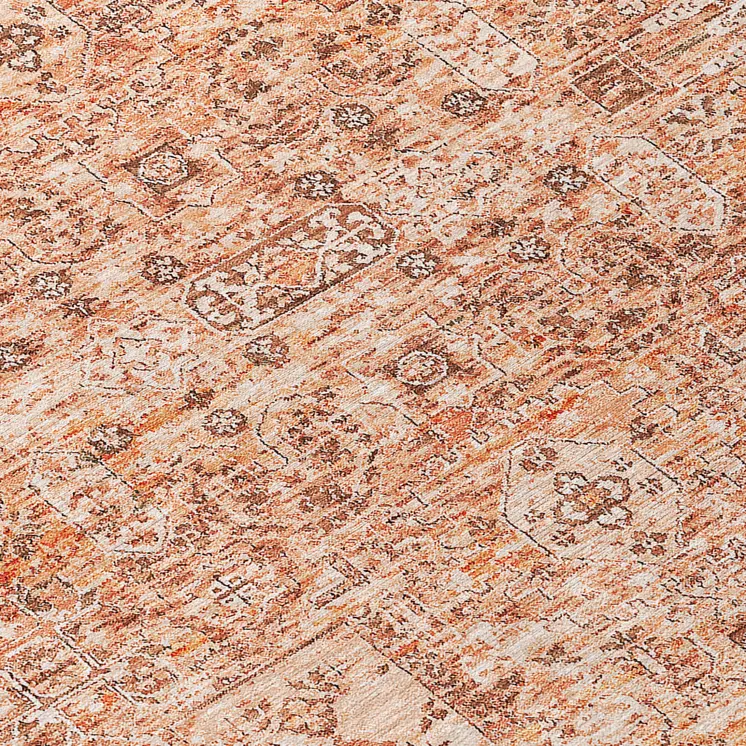 8' Salmon Orange And Gray Round Floral Washable Indoor Outdoor Area Rug