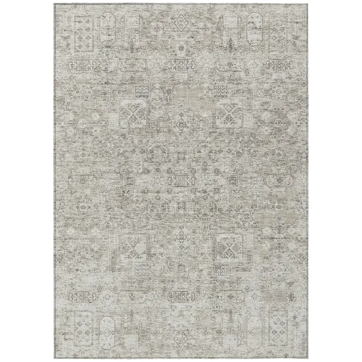 3' X 5' Taupe Beige And Gray Floral Washable Indoor Outdoor Area Rug