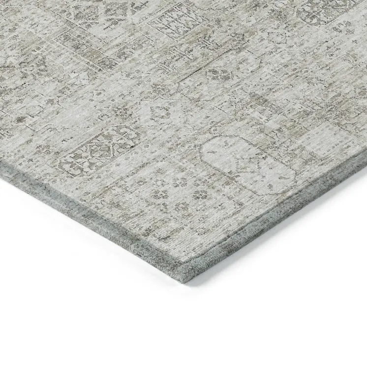 8' X 10' Taupe Beige And Gray Floral Washable Indoor Outdoor Area Rug