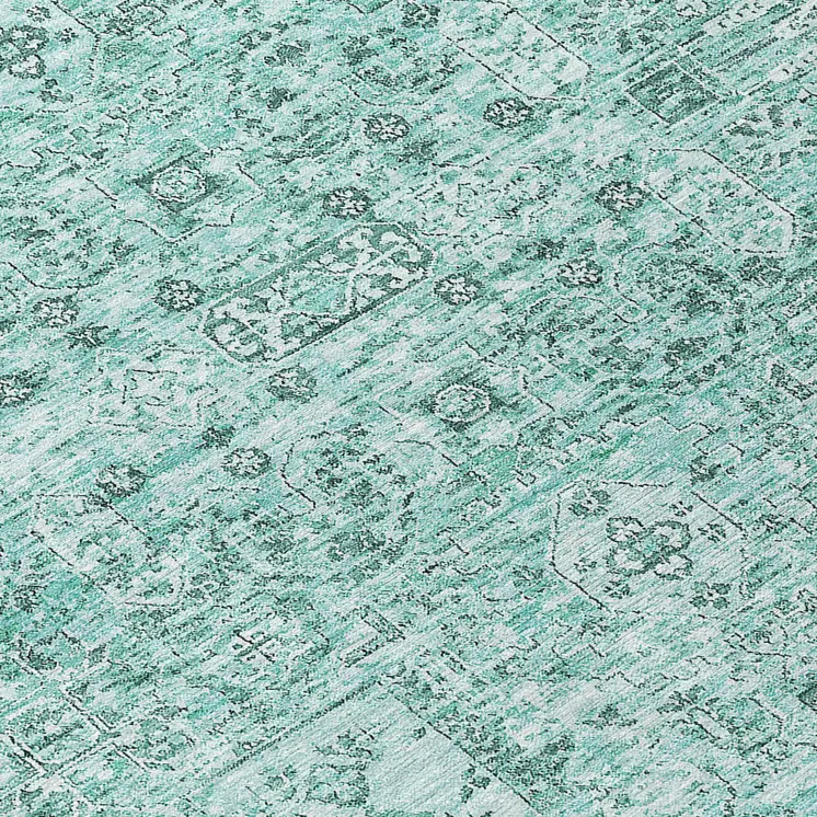 8' Teal Blue Aqua And Gray Round Floral Washable Indoor Outdoor Area Rug