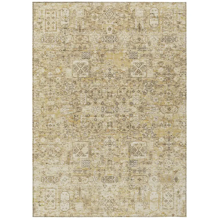 8' X 10' Wheat Beige And Gray Floral Washable Indoor Outdoor Area Rug