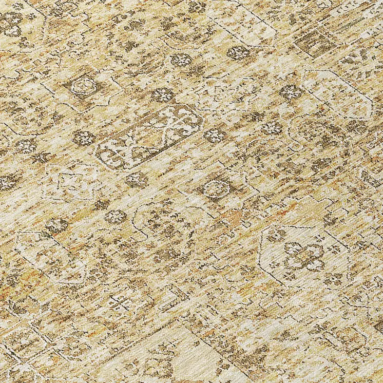 8' X 10' Wheat Beige And Gray Floral Washable Indoor Outdoor Area Rug