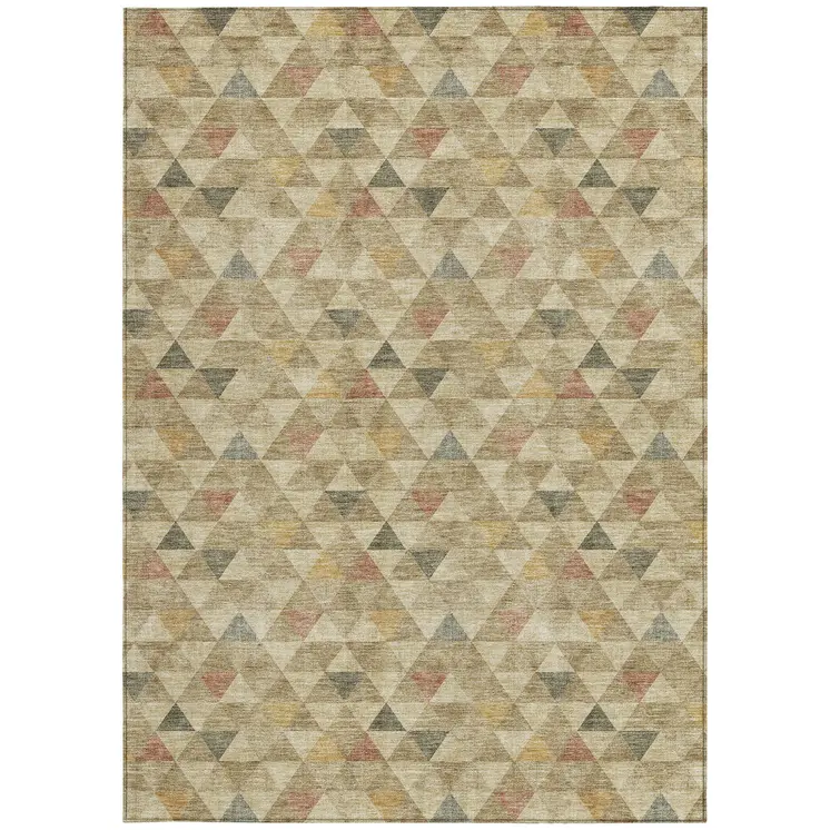 3' X 5' Beige Tan And Taupe Geometric Washable Indoor Outdoor Area Rug