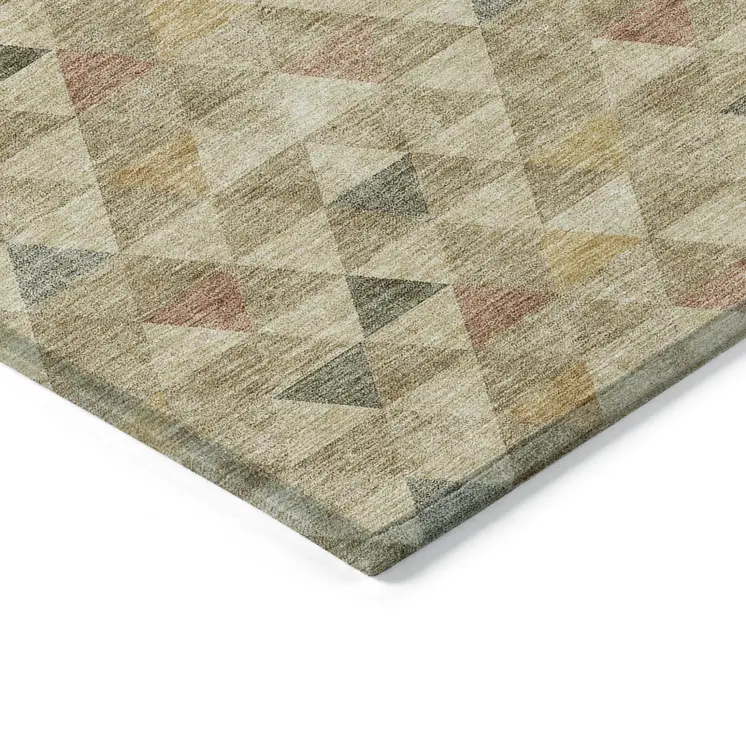 3' X 5' Beige Tan And Taupe Geometric Washable Indoor Outdoor Area Rug