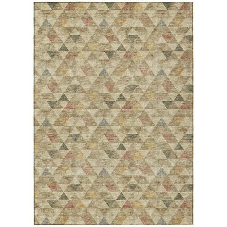 5' X 8' Beige Tan And Taupe Geometric Washable Indoor Outdoor Area Rug
