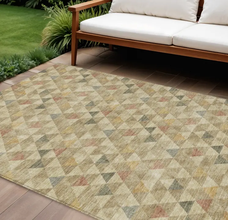8' X 10' Beige Tan And Taupe Geometric Washable Indoor Outdoor Area Rug