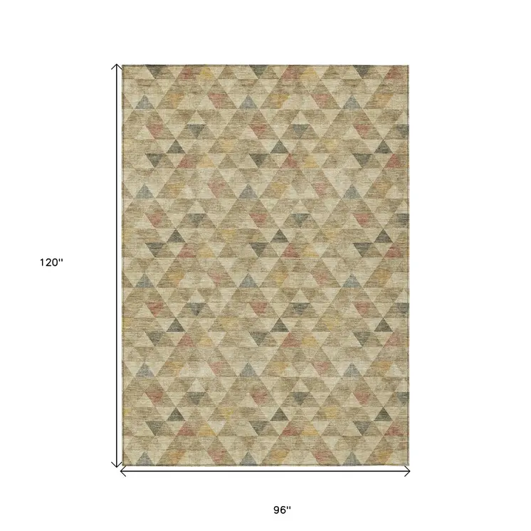 8' X 10' Beige Tan And Taupe Geometric Washable Indoor Outdoor Area Rug