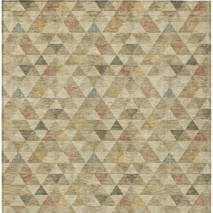 9' X 12' Beige Tan And Taupe Geometric Washable Indoor Outdoor Area Rug