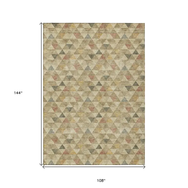 9' X 12' Beige Tan And Taupe Geometric Washable Indoor Outdoor Area Rug