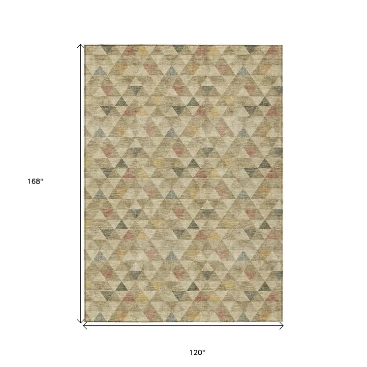 10' X 14' Beige Tan And Taupe Geometric Washable Indoor Outdoor Area Rug