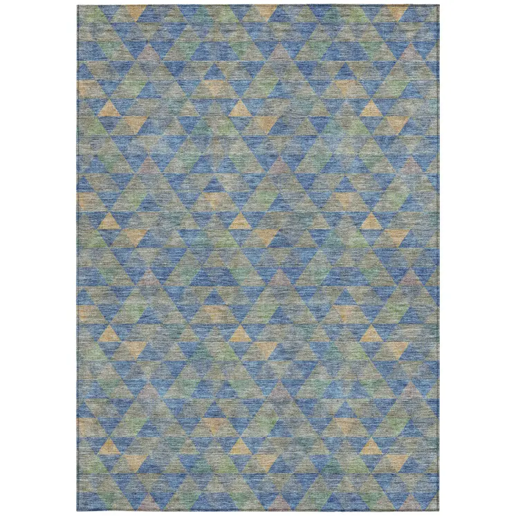 8' X 10' Sky Blue And Gray Geometric Washable Indoor Outdoor Area Rug