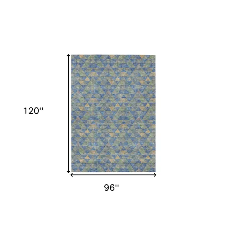 8' X 10' Sky Blue And Gray Geometric Washable Indoor Outdoor Area Rug