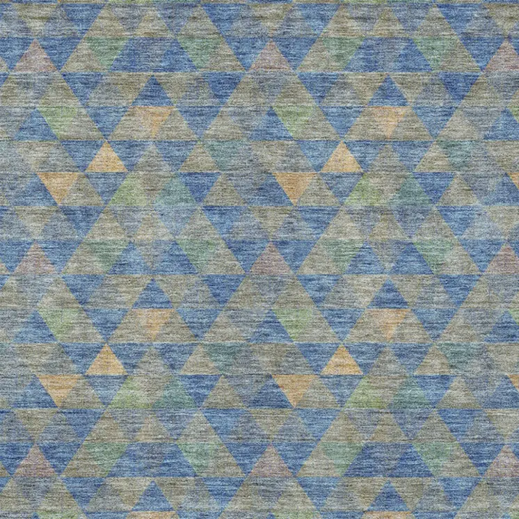 8' X 10' Sky Blue And Gray Geometric Washable Indoor Outdoor Area Rug